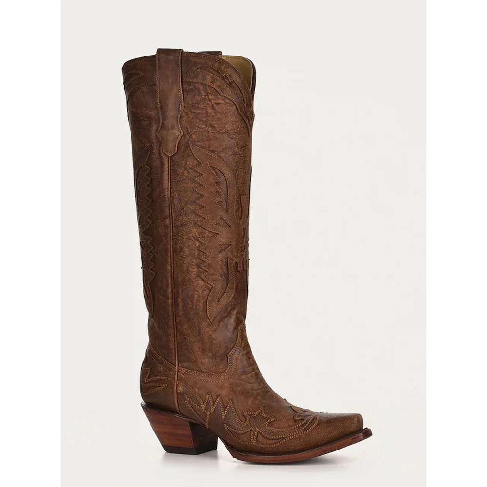 Rare Corral Vintage Brown Eagle Overlay Cowboy Boots Size 7
